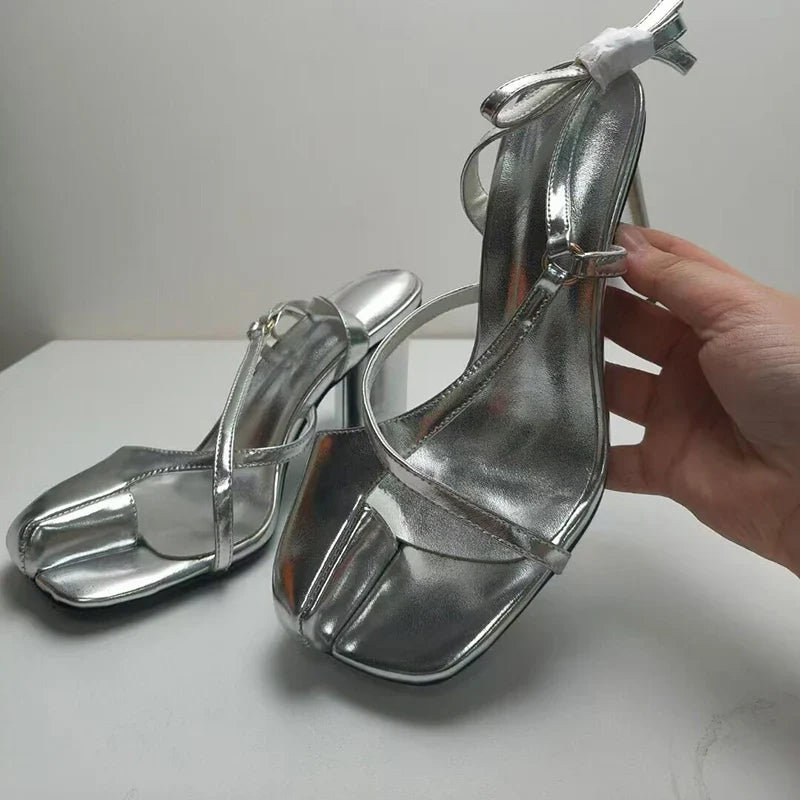 Split toe high heel lace up slides Sandals