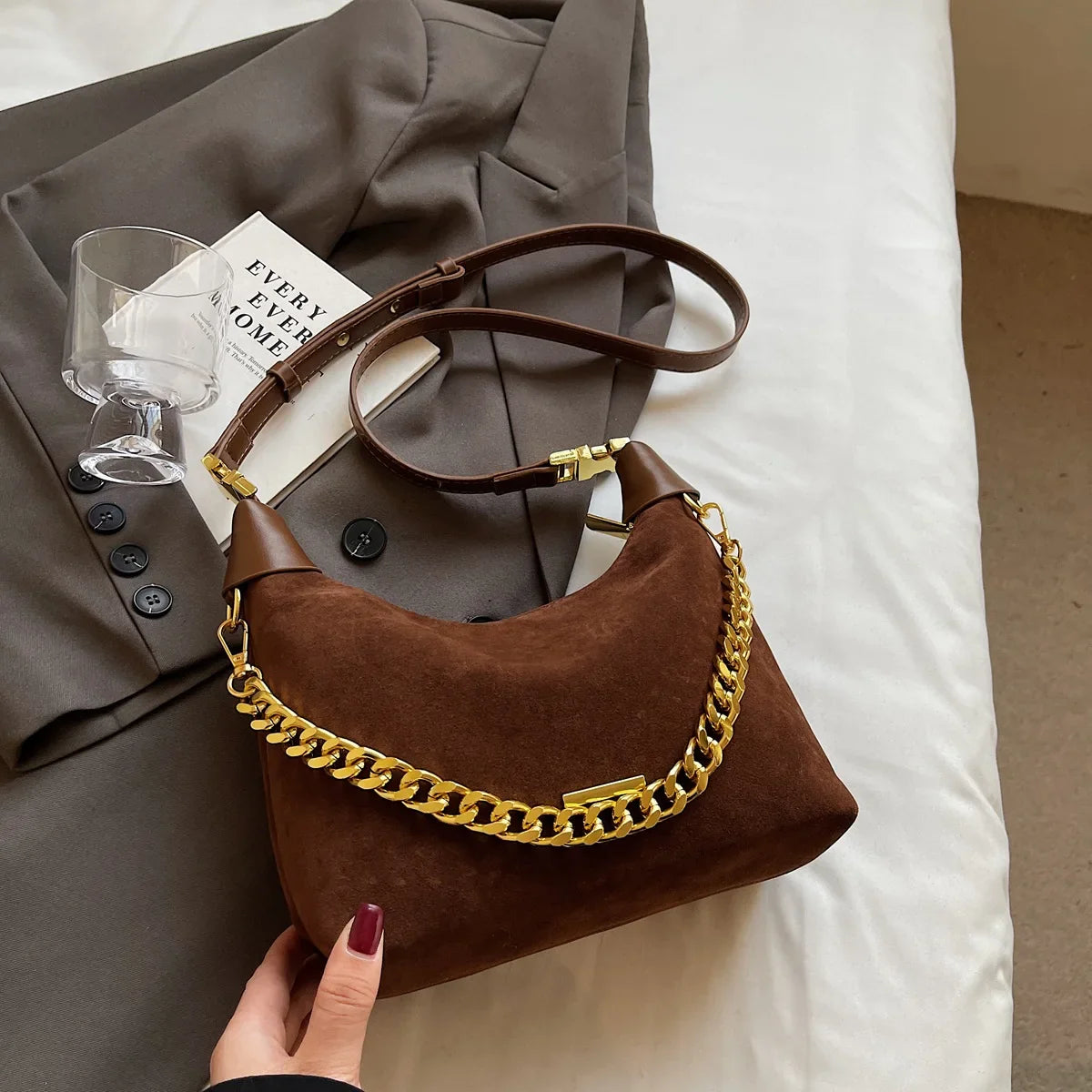 Small Faux Suede Chain Handbags