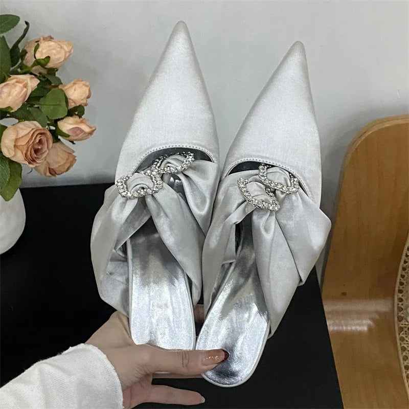 Satin Narrow Band Buckle Women's Slippers Pumps
