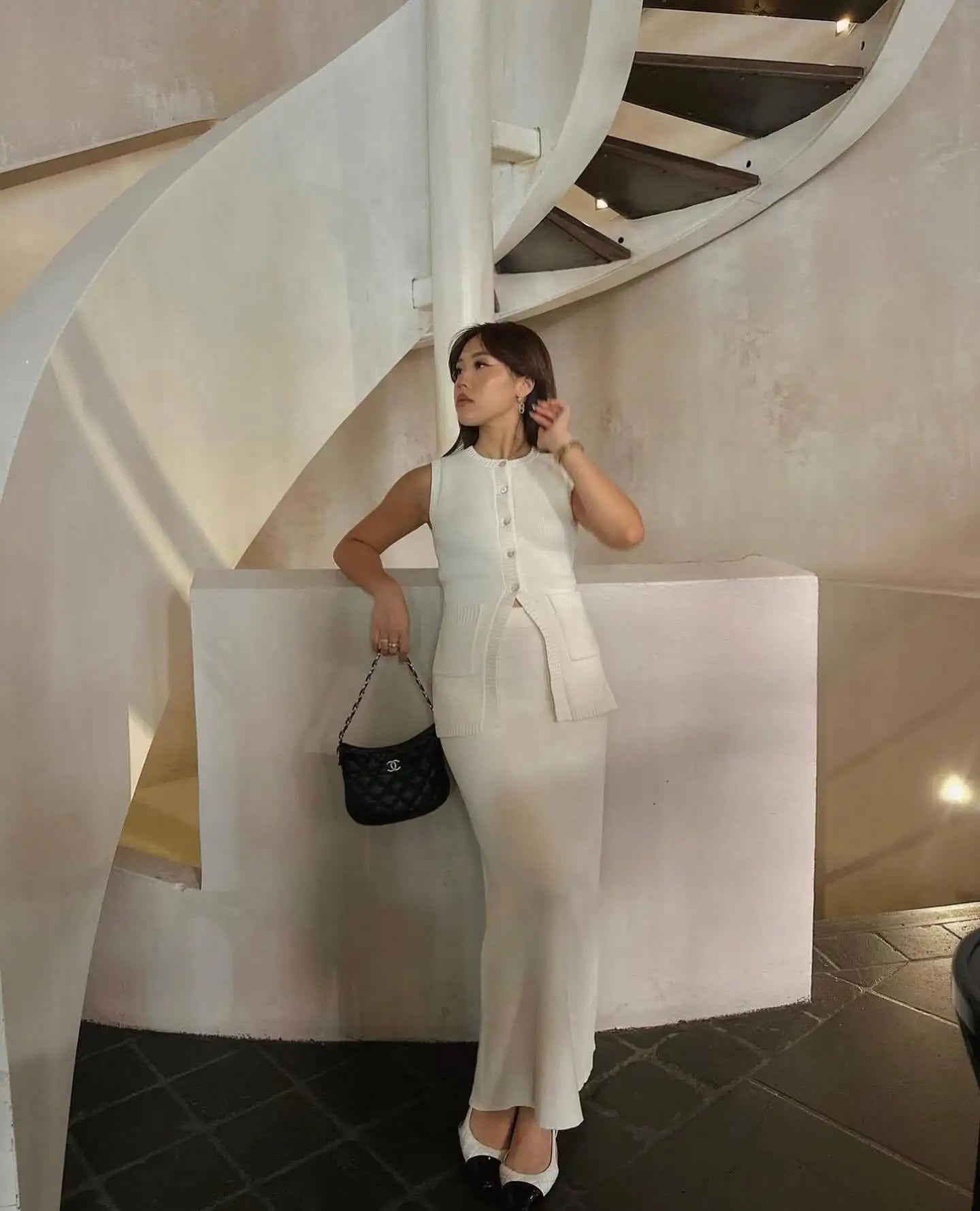 Knitted Solid Slit Vest and Long Skirt Suit