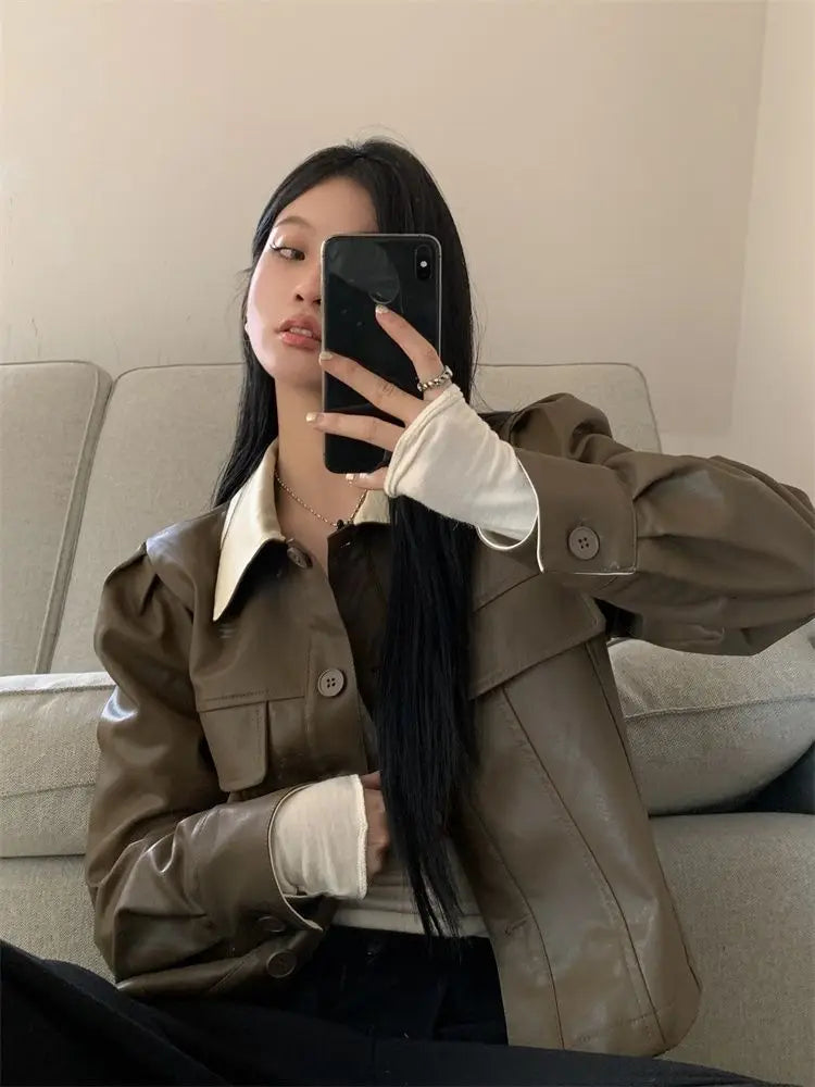 Cropped Leather Biker Jacket