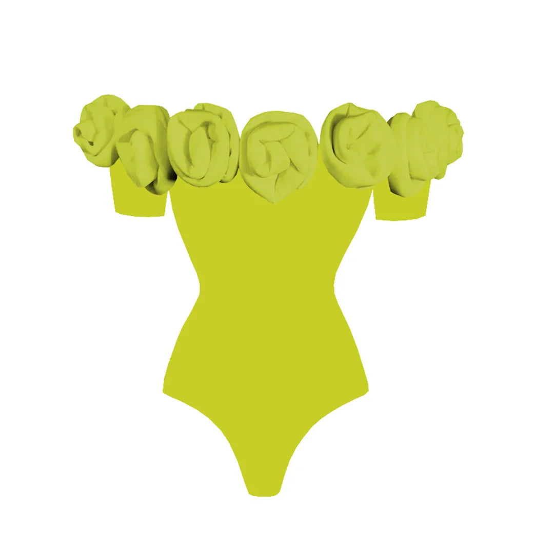 3D Flower Ruffle Printed Push-Up Women's Bikini Set