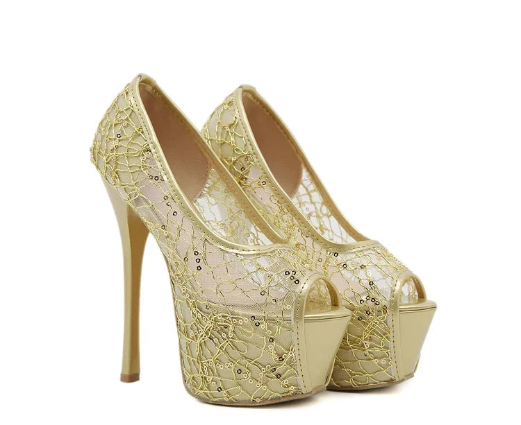Lace Mesh High Stiletto Heels Stripper Shoes