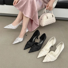 Pleated Shallow Pointed Toe Thin High Heels Shoes