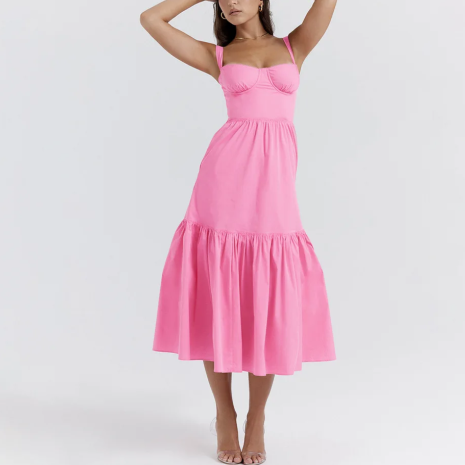 Pink Layered Midi A-Line Dress