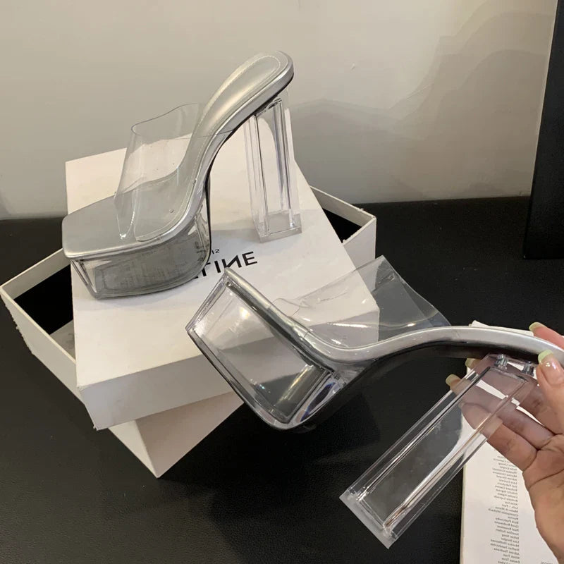 Color Pvc Heels Transparent PVC Platform Heels â€?Square Toe High Heels – Vivuki