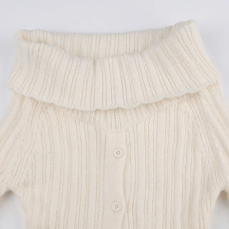 Basic Buttons Off Shoulder Knitted Sweater