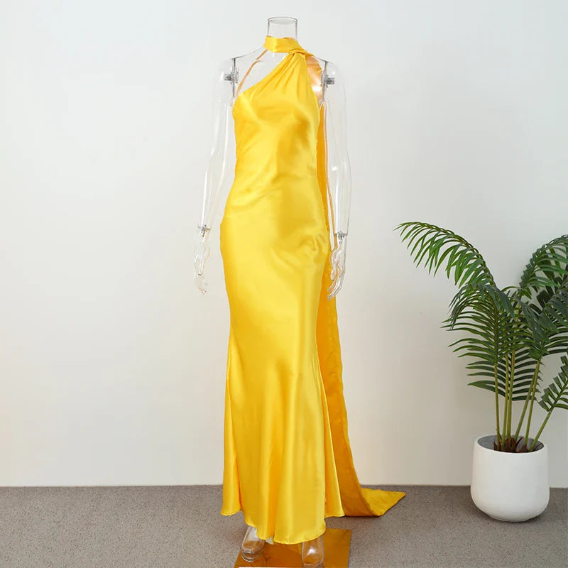 Yellow Satin Maxi Dress