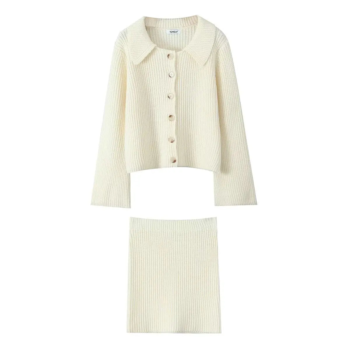 Lapel Cardigan Elastic Waist Mini Skirt Suits