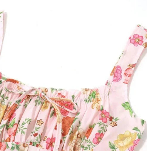 Flower Printed Open Back A-line Corset Mini Dress