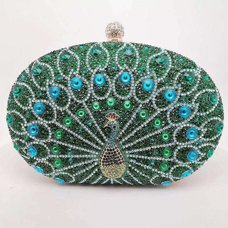 Peacock Pattern Rhinestone Handbag