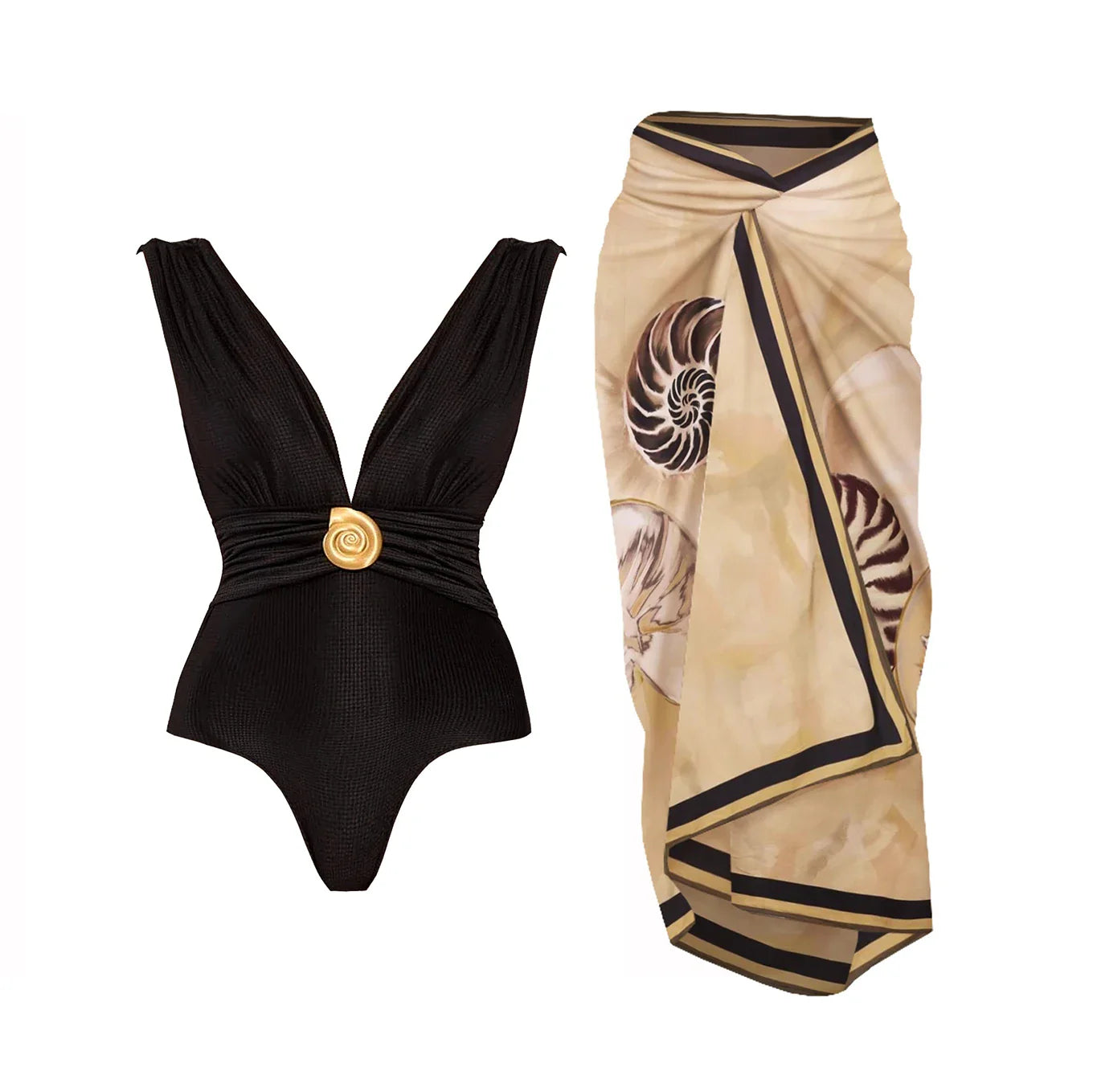 2Pcs Deep V One Piece Swimsuit Shiny Star Bikini
