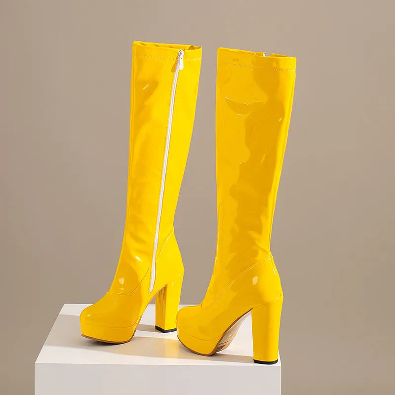 Round Toe Knee High Platform Boots