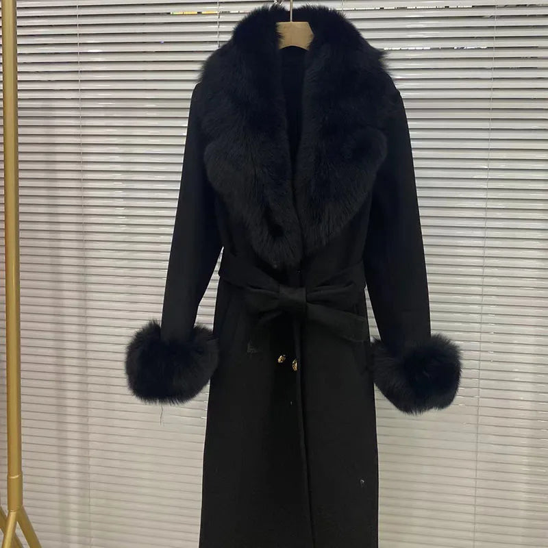 Long Coat with Big Faux Fur Collar