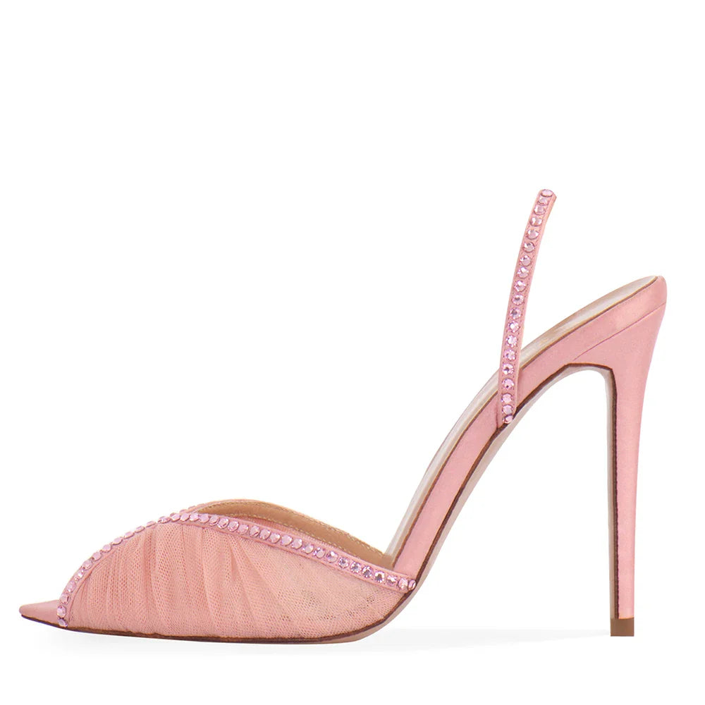 Nude Pink Purple Mesh Slingback Stiletto Sandals