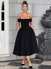 Off-Shoulder Flare Midi Dress