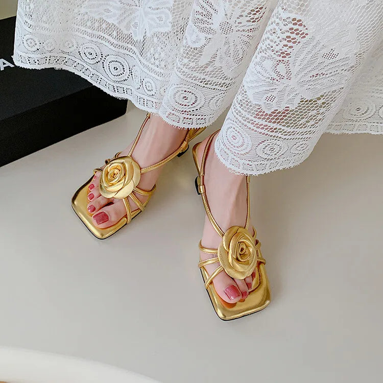Handmade 3D Flower Open-Toe Sandals