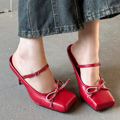Butterfly-Knot Square Toe Pumps â€?Chic Thin Heeled Shoes for Women