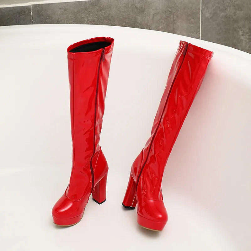 Round Toe Knee High Platform Boots