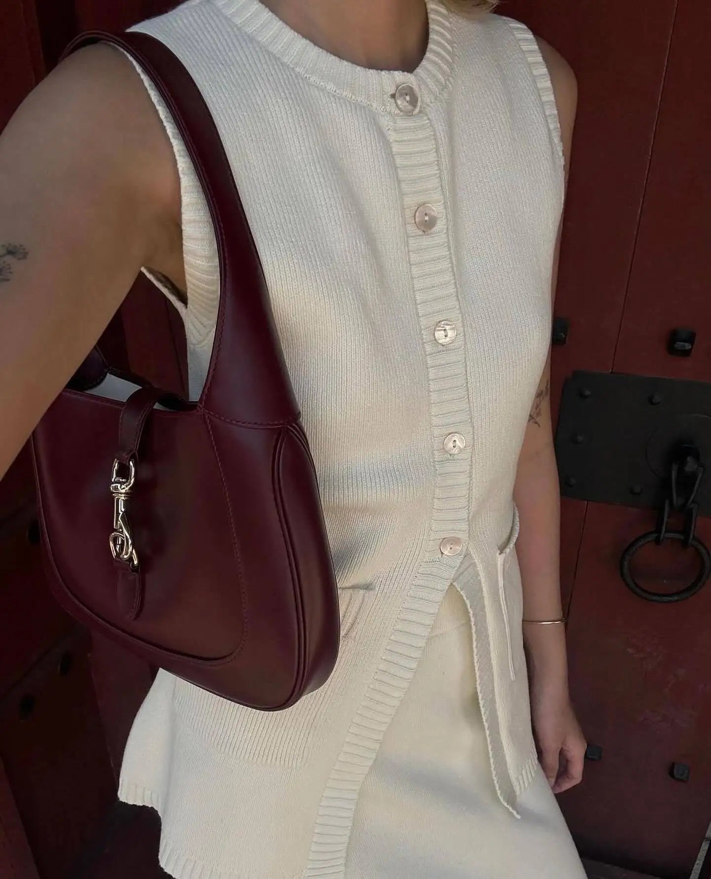 Knitted Solid Slit Vest and Long Skirt Suit