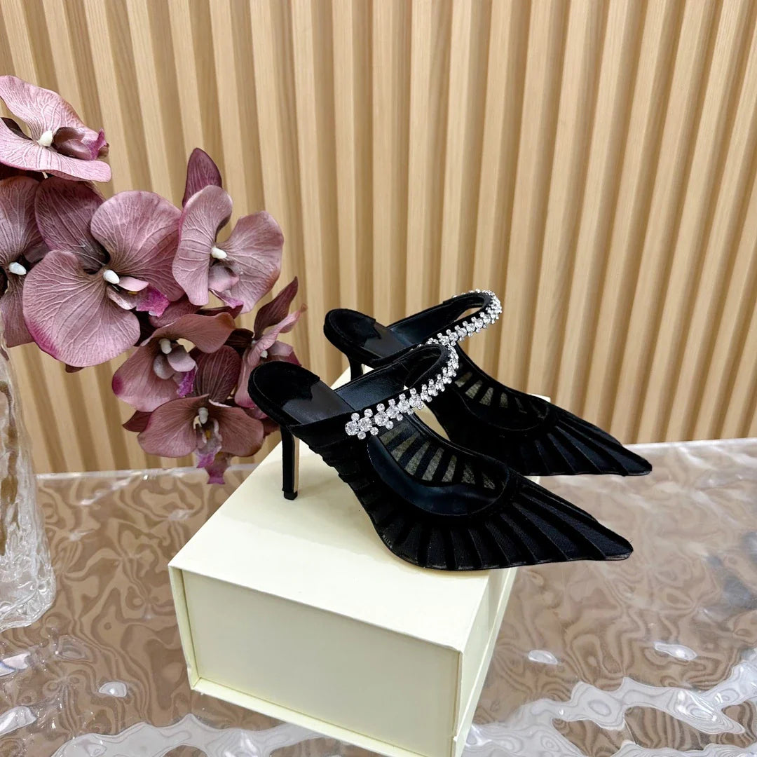 Mesh Crystals Super High Heels Mules Shoes