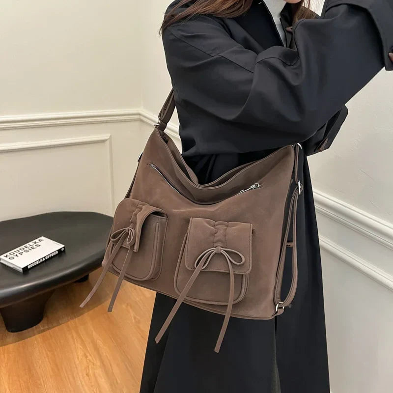 PU Leather Double Pockets Ladies Crossbody Bag