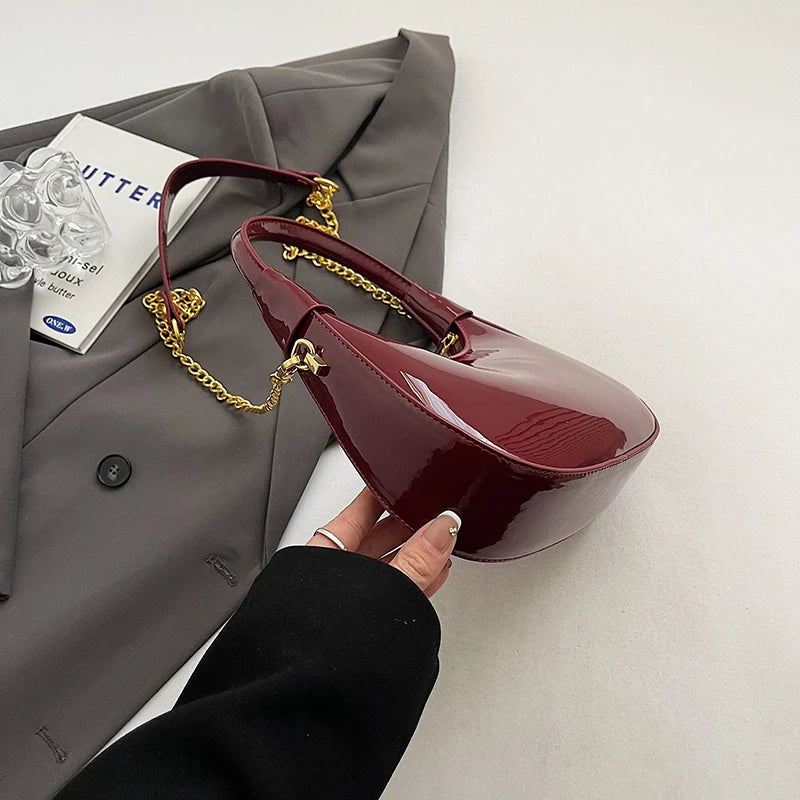 Small Glossy Faux Leather Saddle Bags