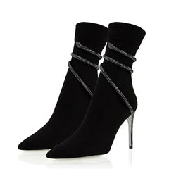 Crystal Rhinestone Wrap Strap Ankle Boots