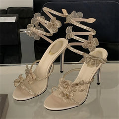 Crystal Narrow Band Thin High Heels Sandals