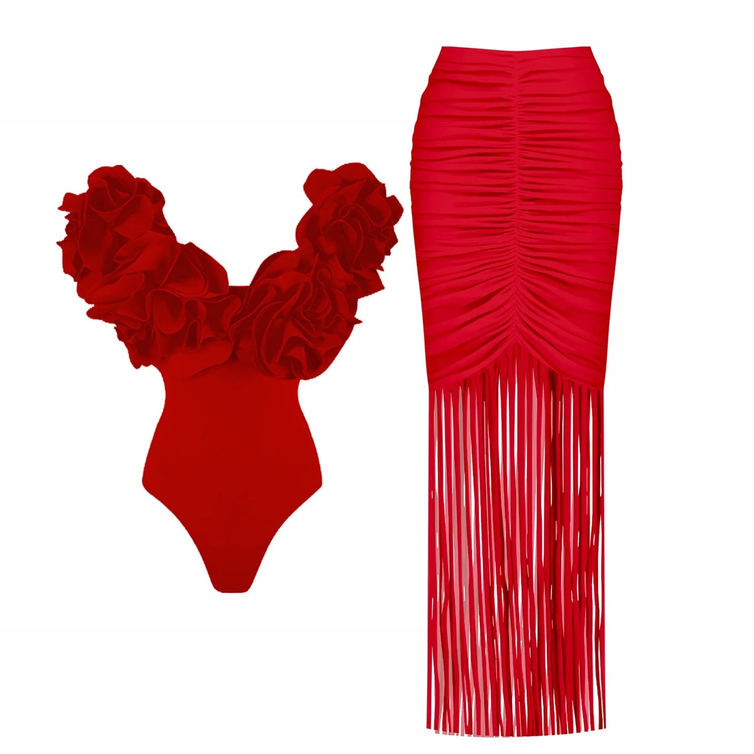 Flower Ruffle Push-Up Off-Shoulder Swimwear Set