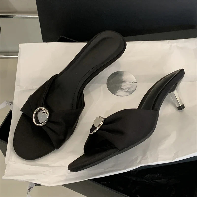 Silk Crystal Open Toe Thin Low Heels Shoes