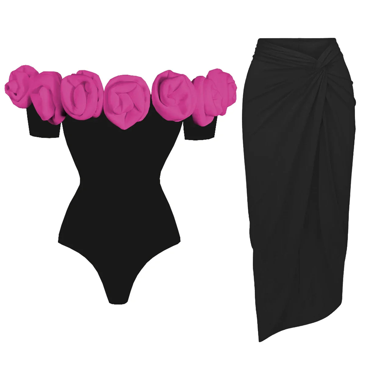 3D Flower Ruffle Printed Push-Up Women's Bikini Set