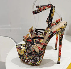 Butterfly-Knot Open Toe Ankle Buckle Strap Stiletto Heels
