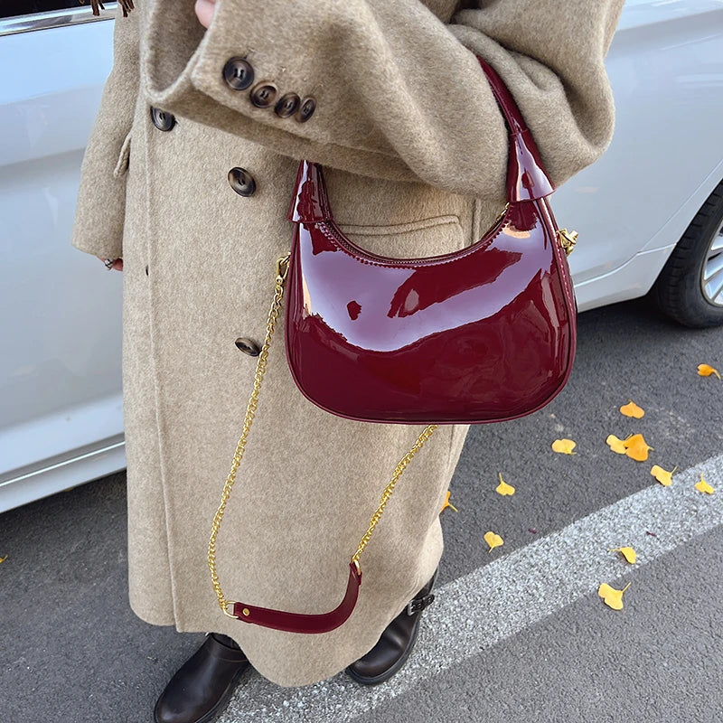 Small Glossy Faux Leather Saddle Bags
