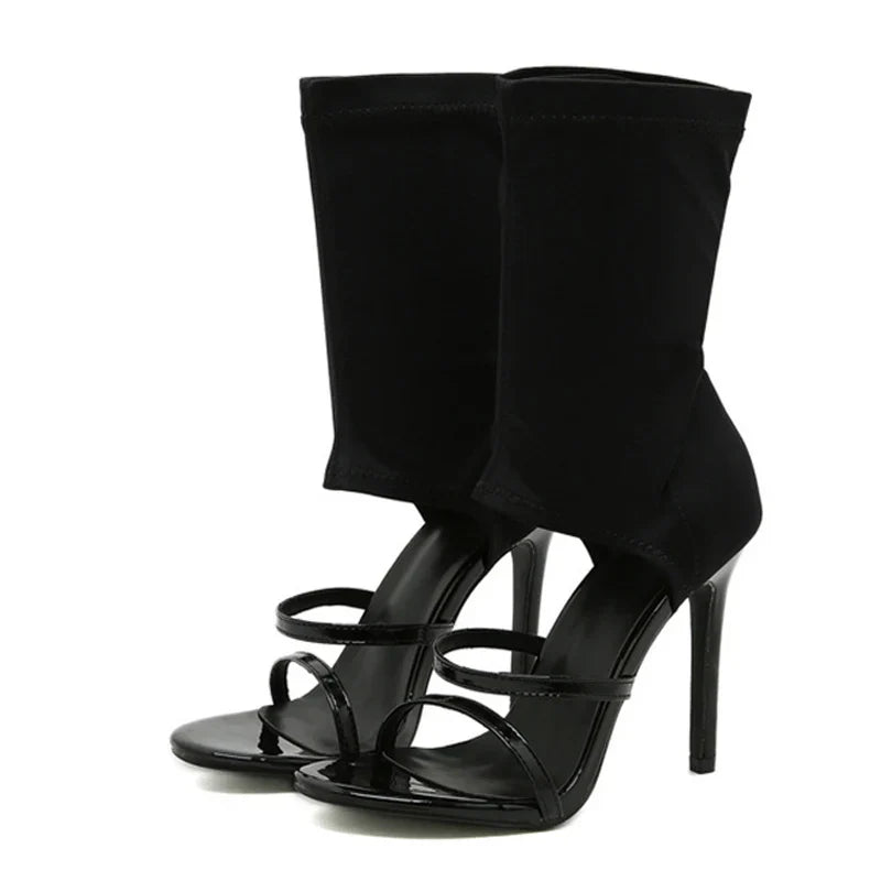 Open Toe Thin High Heels Elastic Boots