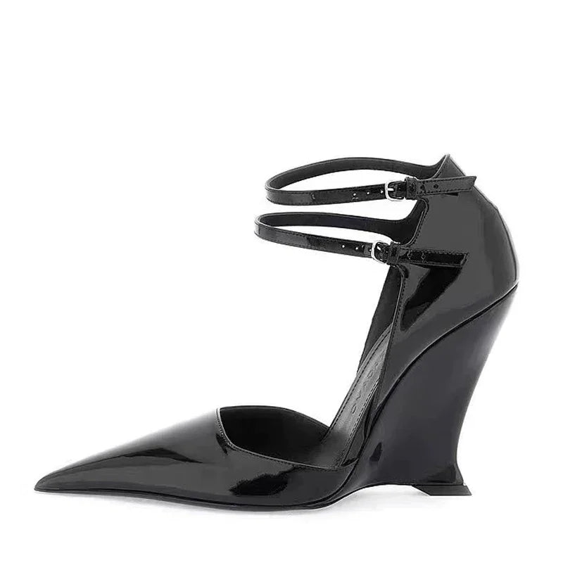 Wedges Heels Pointed Toe Buckle Strap Shoes