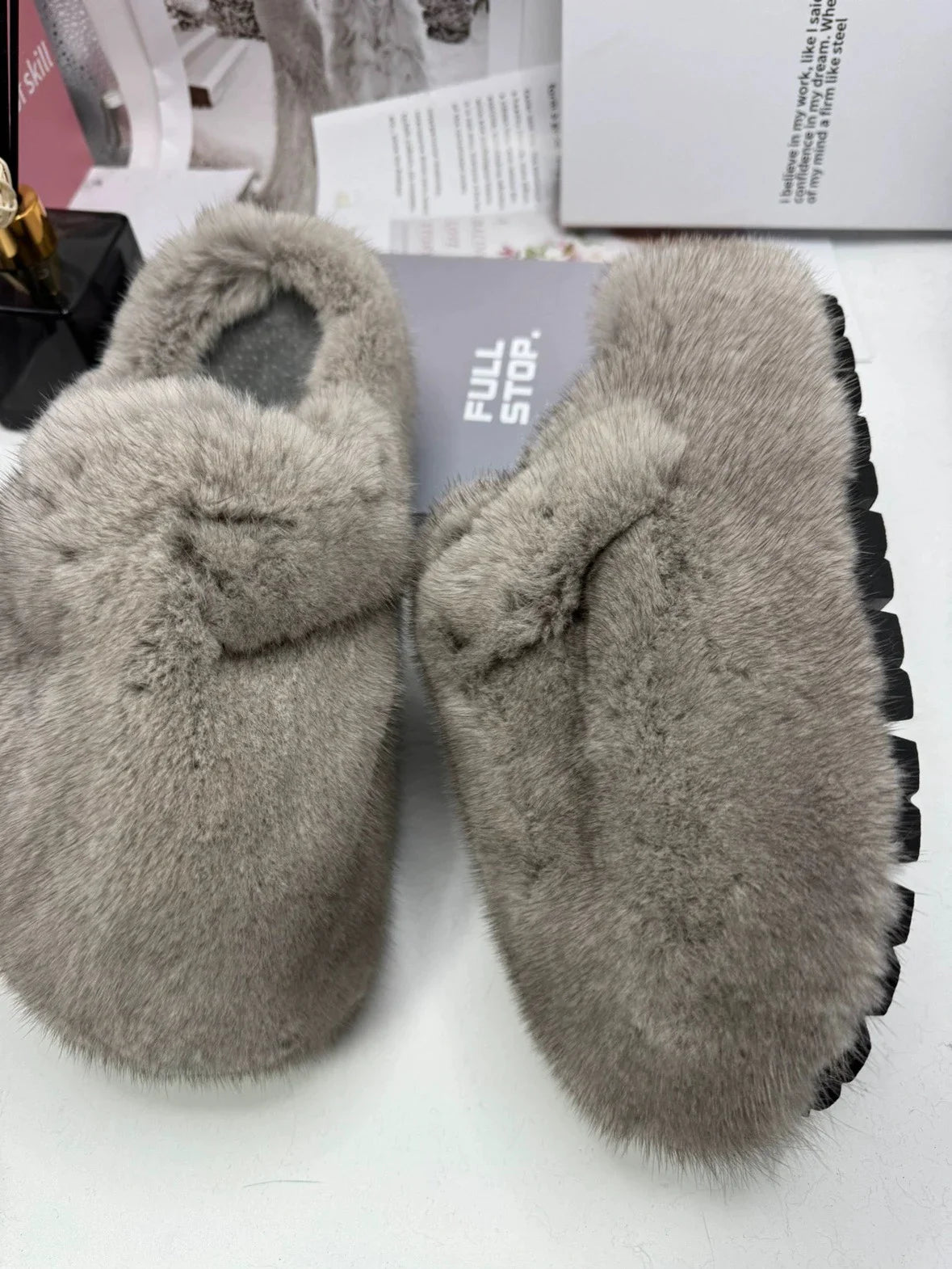 Mink Fur Flat Slipper Shoes