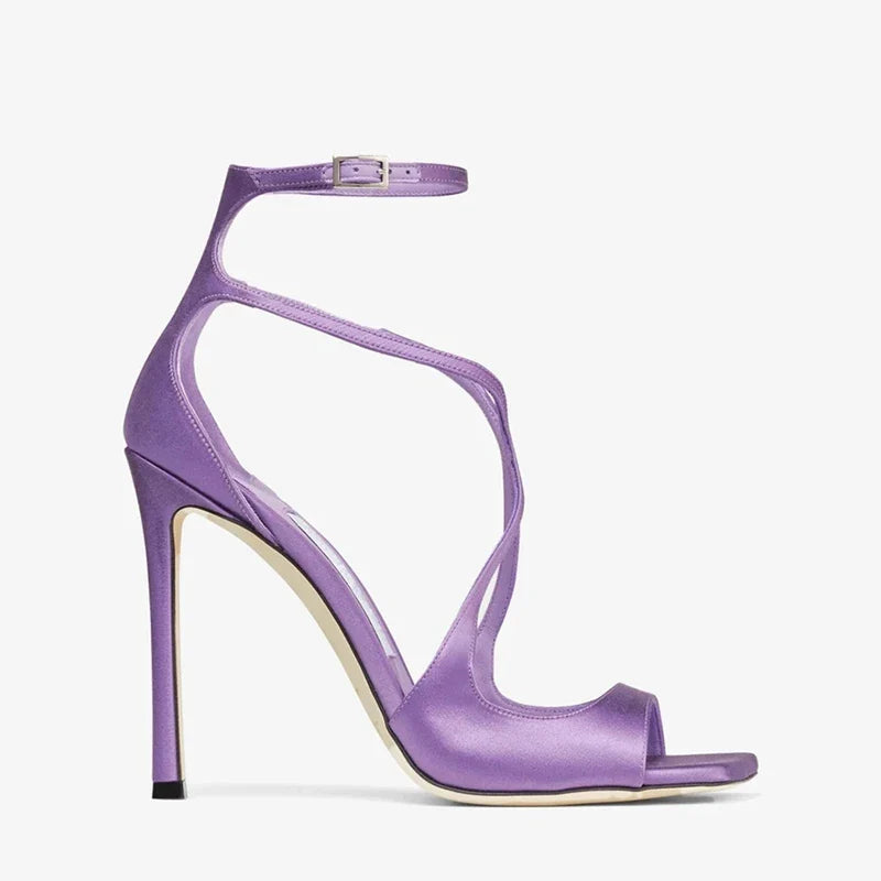 Open Toe Cross Button Elastic Belt Thin High Heel Fish Mouth Sandals