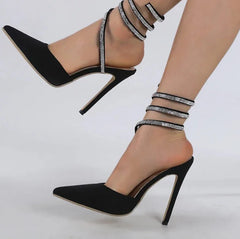 Crystal Thin Heel Narrow Band Stripper Heels Shoes