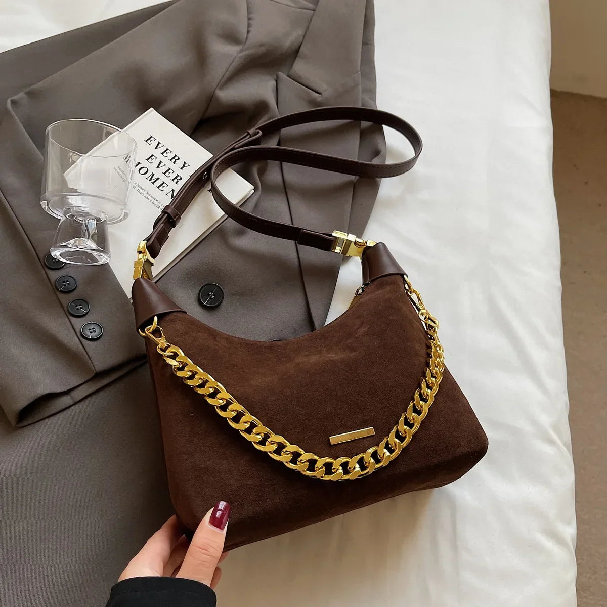 Small Faux Suede Chain Handbags