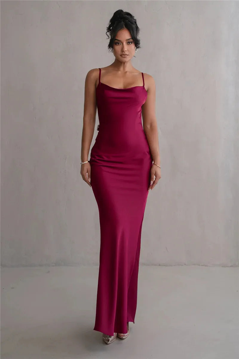 Floral Draped Open Back Spaghetti Strap Maxi Dress
