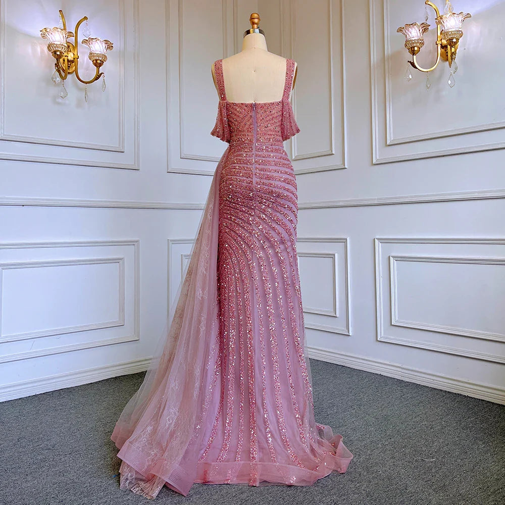 Caramel Mermaid Evening Gown with High Slit