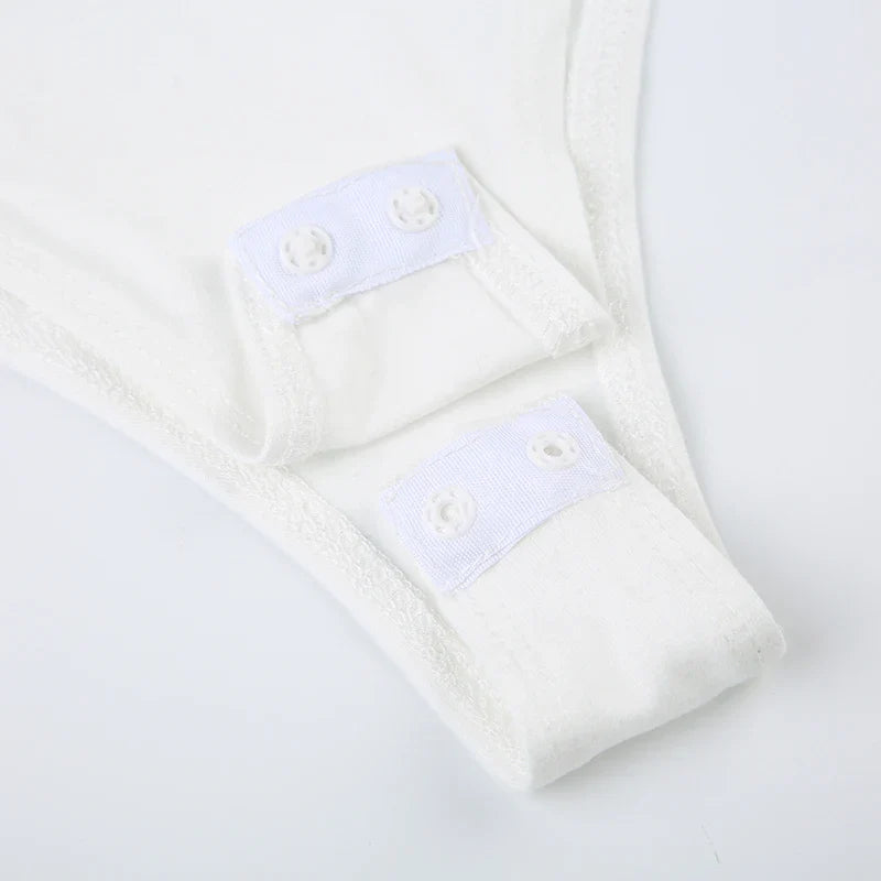 Basic White Stitched Long Sleeve Bodysuit