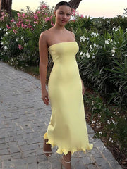Frill Trim Tube Midi Dress
