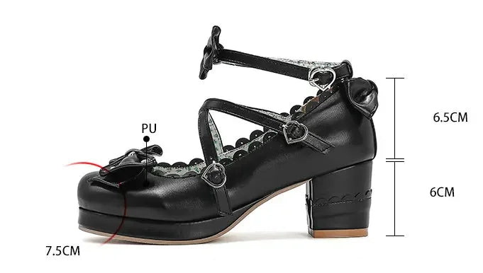 Bows Cross Strap Block Heel Mary Jane Pumps