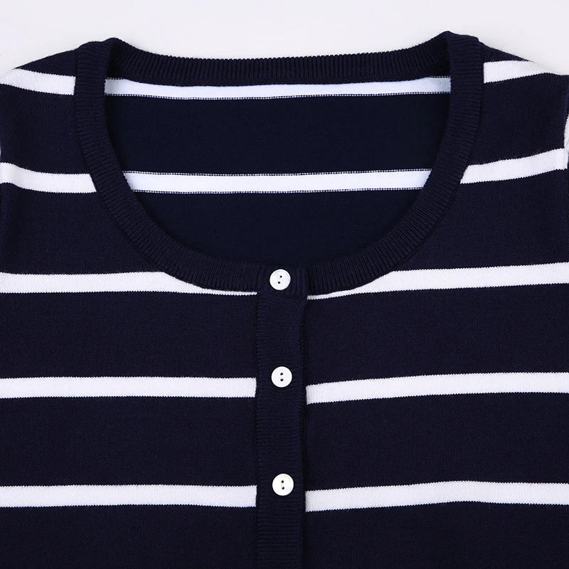 Basic Stripe Buttons Up Knit Sweater