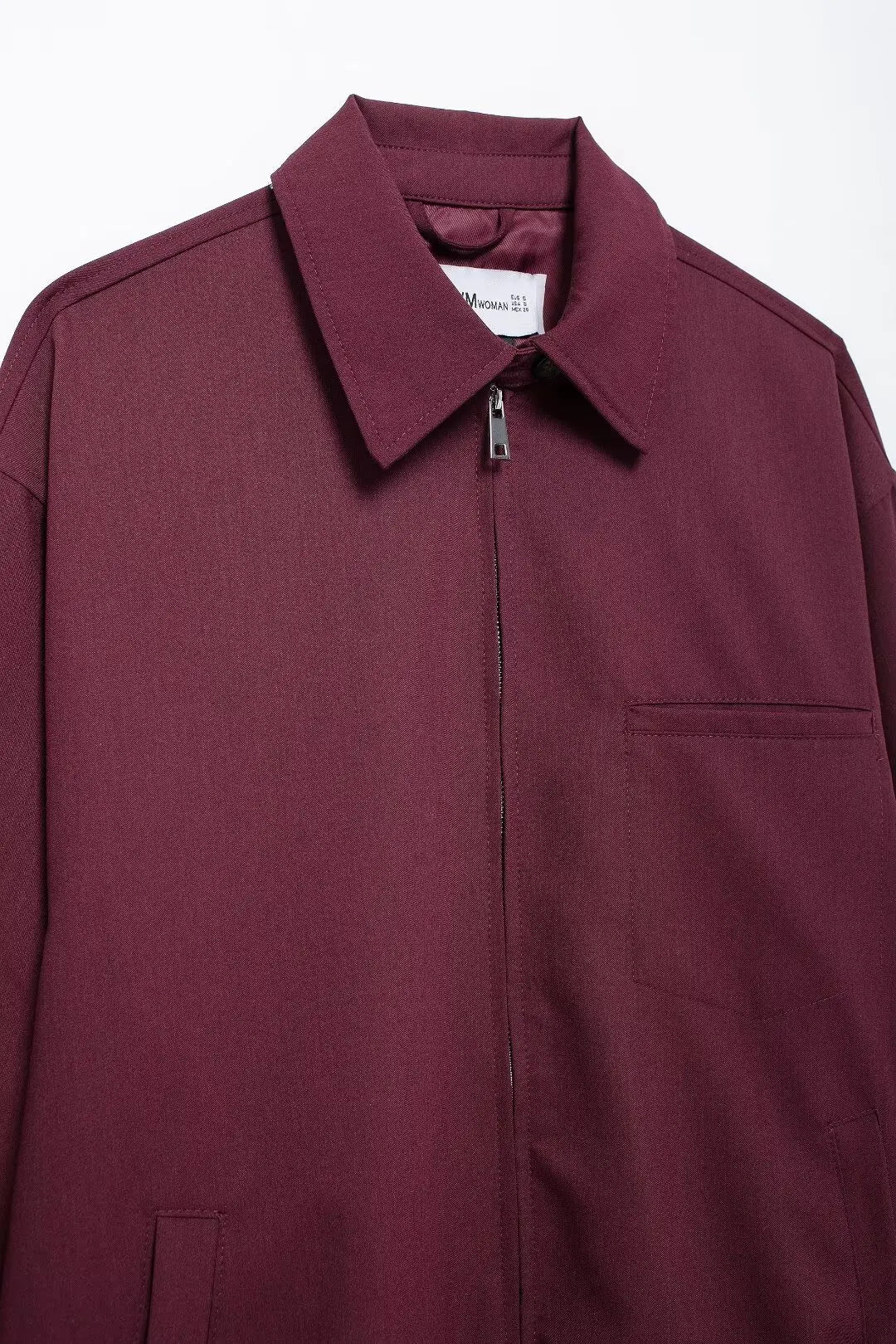 Zipper Lapel Burgundy Color Jacket and Skirt Suit