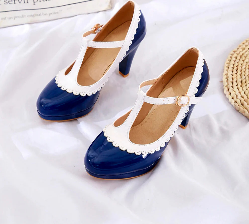 Platform Heel T-Strap Mary Janes Shoes