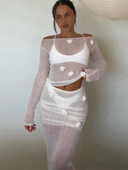 Appliques Sheer Full Sleeves Top and Long Skirt Suit