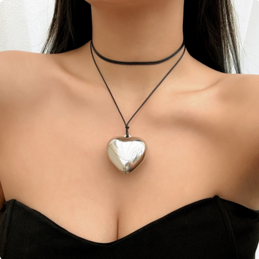 Silver Exaggerated Love Pendant Velvet String Necklace